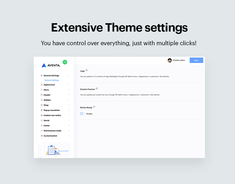 Extensive theme settings